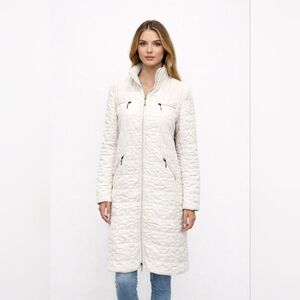 MOTIVI Quilted Long Coat Off White Size M zipper up